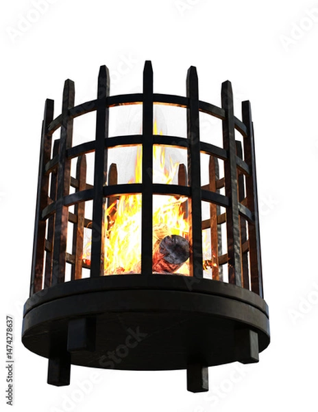Obraz A lit fire braizer from a perspective view on an isolated background.