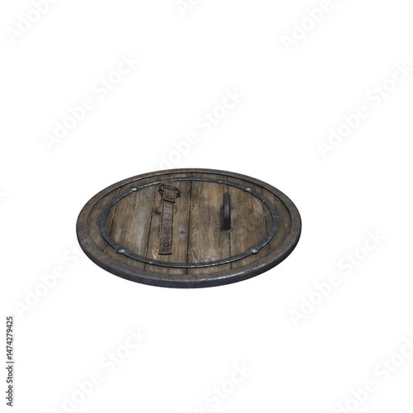 Obraz Rustic wooden shield from a perspective view on a white background.