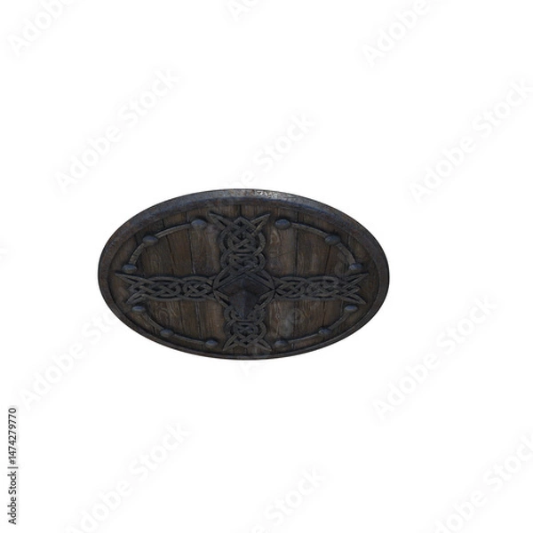 Obraz Rustic wooden shield from a perspective view on a white background.