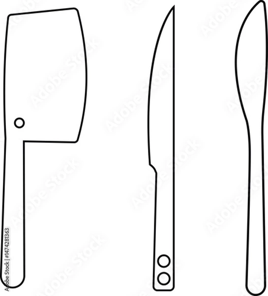 Fototapeta Cheese knives icon set. Knife symbol. Black Vector collection isolated on transparent background. Kitchen tool for cooking, web and app. Food and vegetable, cut symbol