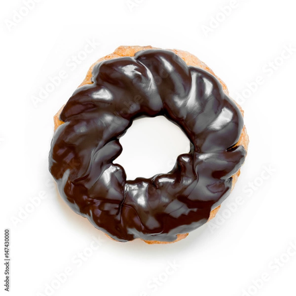 Fototapeta French Cruller Chocolate Donut or Doughnut, Isolated on White