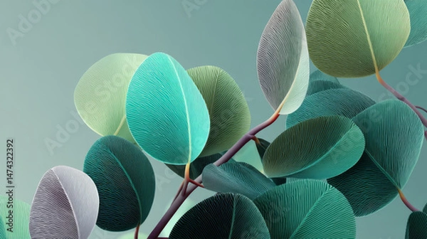 Fototapeta clean composition of stylized leaves in geometric arrangement, soft gradient background