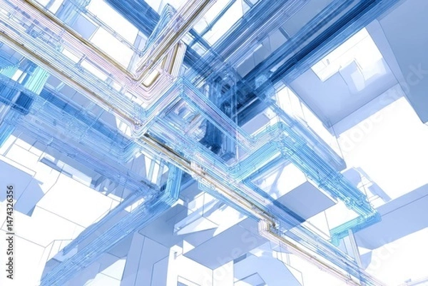 Fototapeta Detailed Architectural Blueprint of a Modern Skyscraper with Intertwined Structural Elements