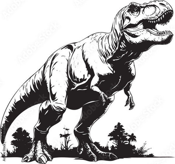 Fototapeta Monochrome dinosaur T-Rex walking in stylized vector pose