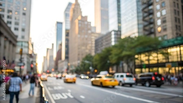Fototapeta City traffic scene with defocused background urban setting street view motion and blur effects