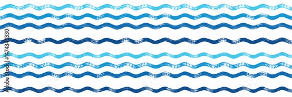Fototapeta Seamless Wave Pattern, Brush stripes water vector background. Wavy beach print, watercolor sea paint lines