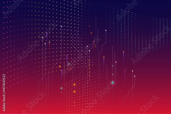 Fototapeta Creative glowing technology falling particles background, digital light particle rain, futuristic data stream, abstract glittering tech flow, high-tech glowing dots, sparkling falling lights, virtual 