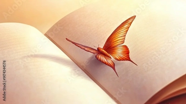 Fototapeta Butterfly of Imagination on Open Book in Warm Light