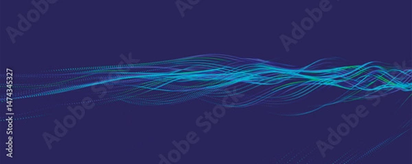 Fototapeta Abstract background with dynamic colorful wave. Futuristic dotted wave of bright particles. Colorful background for presentation design. Wide format vector illustration. Plexus effect