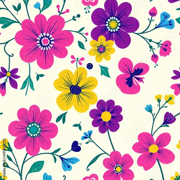 Fototapeta Colorful hand-drawn hearts pattern, seamless repeat, digital design, textile print Colorful hand-drawn hearts pattern, seamless repeat, digital design, textile print