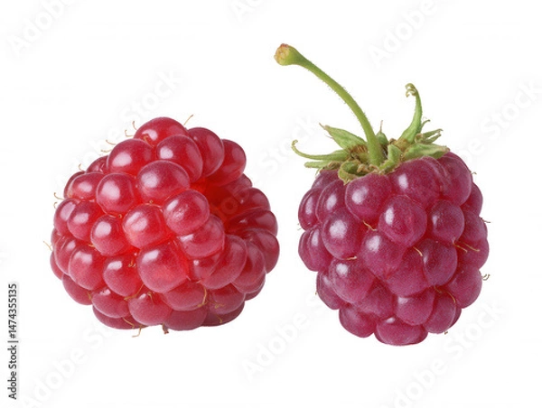 Fototapeta Fresh Ripe Raspberries Isolated on White, Close Up Shot of Red Berries Perfect for Food Imagery