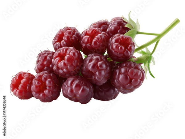 Obraz Fresh Red Raspberries on White Background, Perfect for Culinary, Food, and Health Concepts. Juicy berry branch.