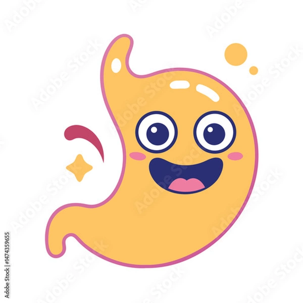 Obraz Happy stomach with eyes in orange cartoon flat vector style