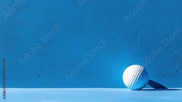 Obraz Minimalistic still life with white golf ball on smooth vibrant blue, focusing on contrast and form