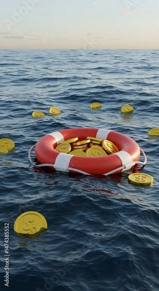Obraz Life preserver floating with coins in water symbolizes financial assistance, economic rescue, or monetary support during emergencies, hardship, or financial crises.








