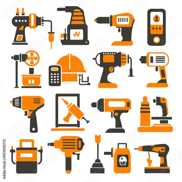 Obraz Collection of construction tools and equipment in flat vector style