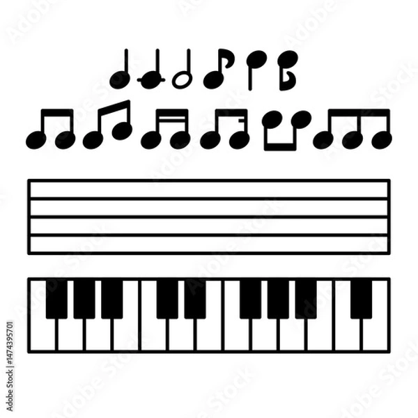 Fototapeta 丸っこい音楽記号セット