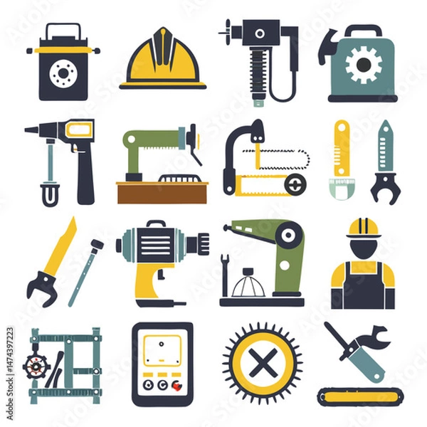 Obraz Vector illustration of construction tools and building worker icons
