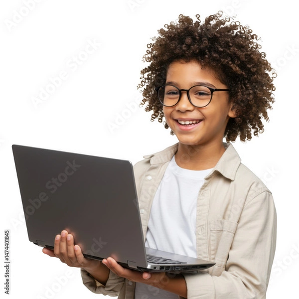 Fototapeta Happy Child Using Laptop Computer