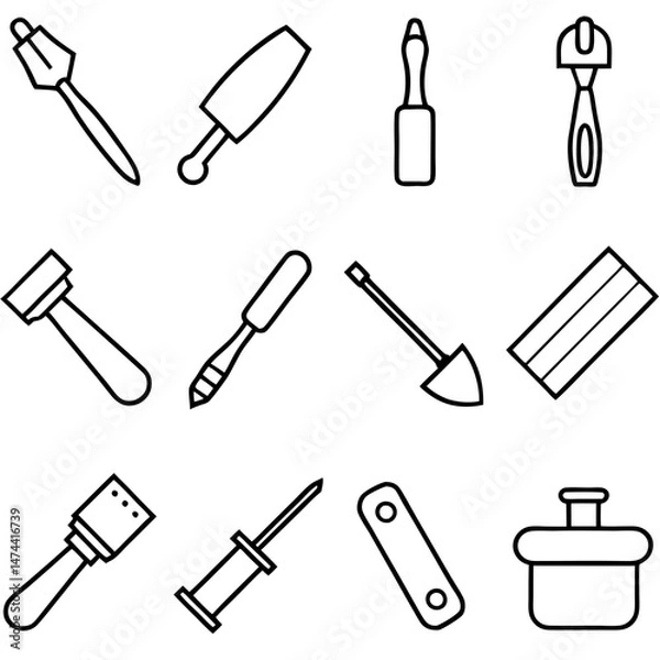 Fototapeta Line art assortment of common tools and implements image