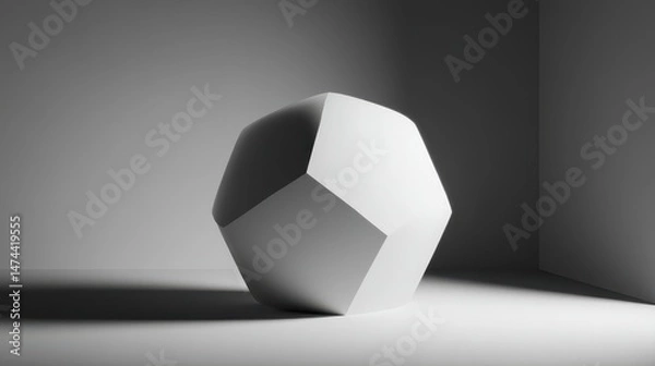 Fototapeta A single geometric shape sits prominently in a minimalist studio, beautifully illuminated by natural light. Shadows play on the smooth surface, enhancing its edges and form