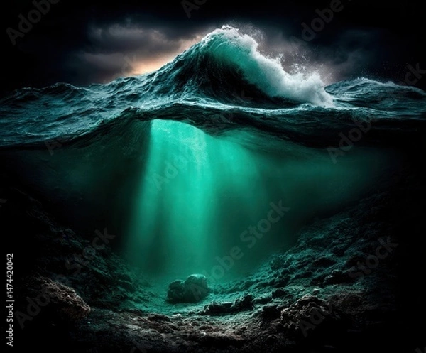 Obraz Mystical ocean wave with enigmatic underwater light