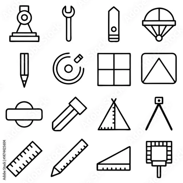 Fototapeta Engineering design elements with drawing and measurement tools