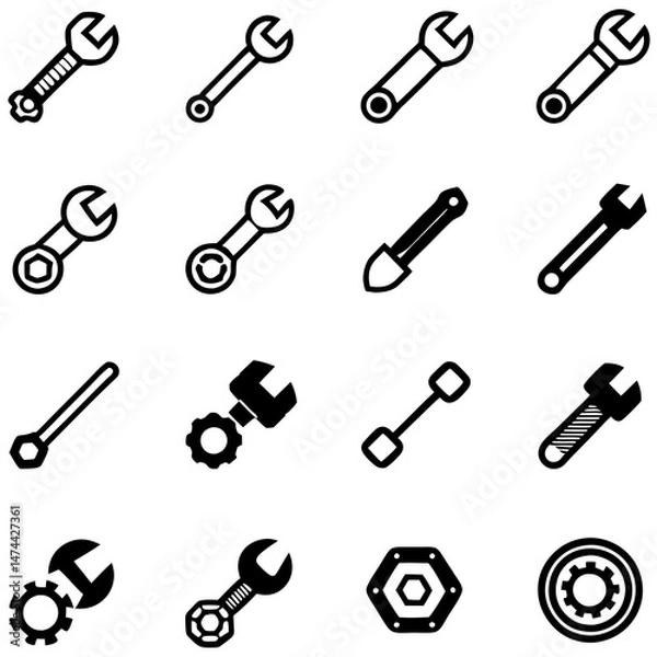 Fototapeta Diverse wrenches and gear icons representing industrial tools