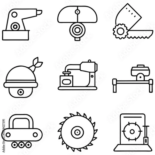 Fototapeta Collection of industrial machine and tool outline icons