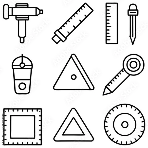 Fototapeta Minimalist line art of drafting and measurement tools