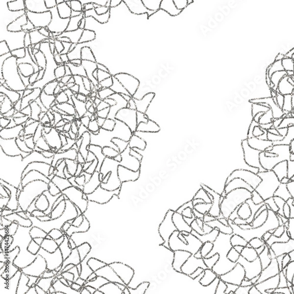 Obraz Silver lines, curls, waves, glitter. PNG background and Silver border frame you can apply at wedding Invitation, Thank you Card, posters, modern card design template.