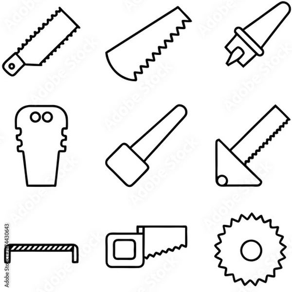 Obraz Outlined saw icons representing carpentry and woodworking tools