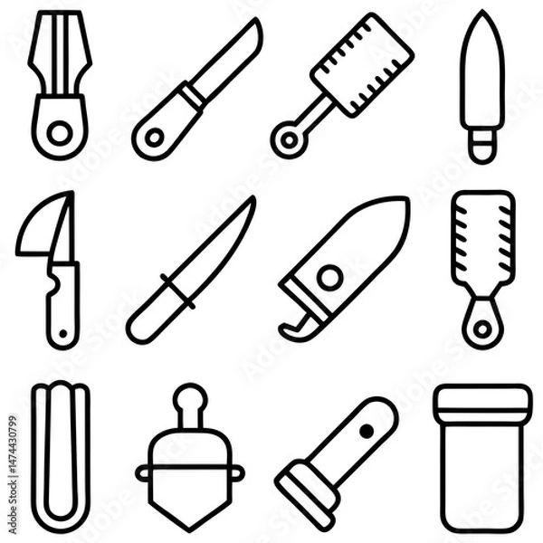 Obraz Black outline icon set featuring knives and utensils