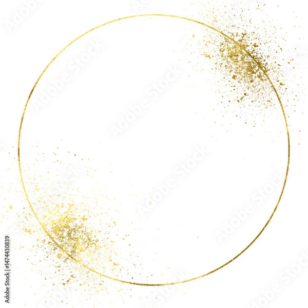 Obraz Gold glitter circle frame PNG.Gold Foil Frame. Golden splatter glitter. Gold stroke on transparent background.Elegant design.Round gold frame.