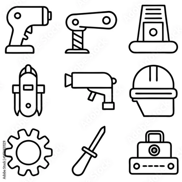 Obraz Collection of nine industrial and construction equipment line art