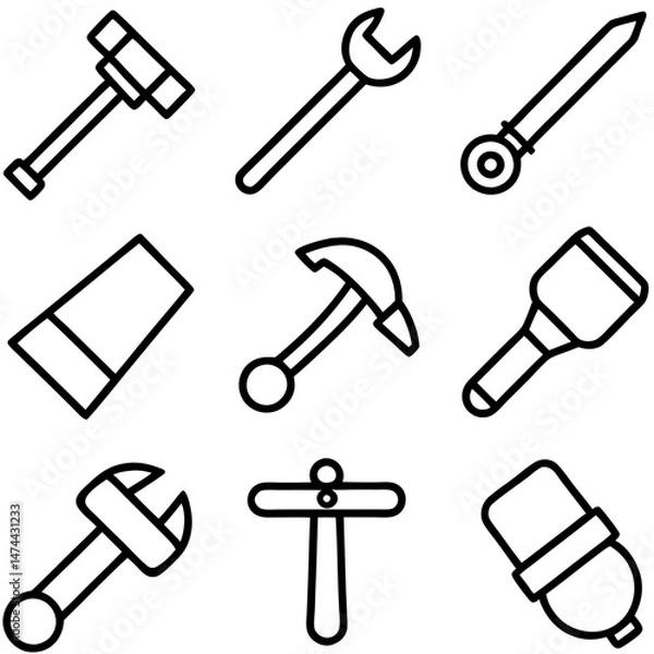 Obraz Outlined illustration of various hand tools on white background