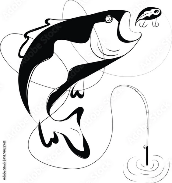 Obraz Fish logo icon vector illustration design with fish rod and hook