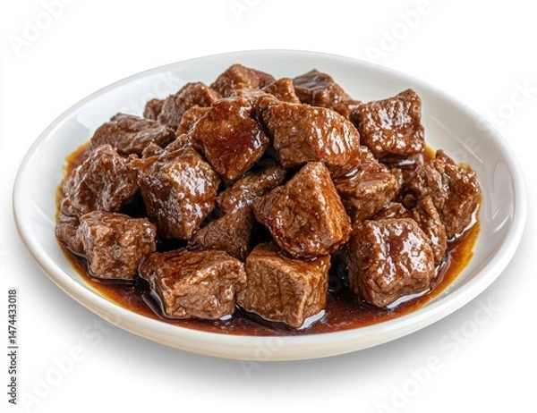 Fototapeta Seared beef cubes in savory sauce
