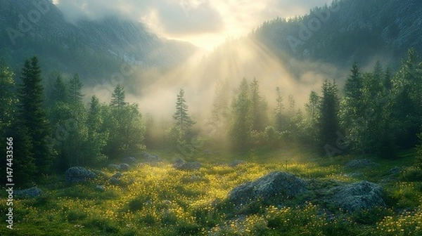 Obraz misty morning in the mountains