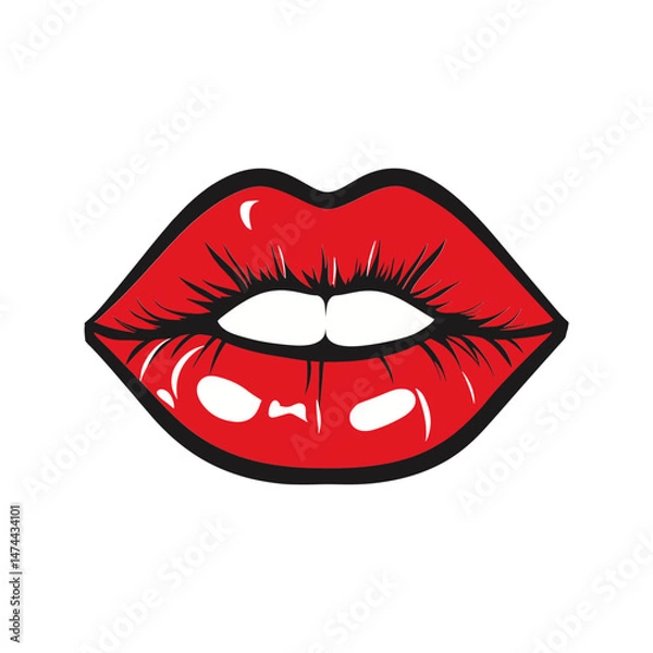 Fototapeta Sensual Red Lips: A vibrant, stylized image showcases a pair of full, glossy red lips, the epitome of beauty and allure. Capturing the essence of sensuality and cosmetic elegance.