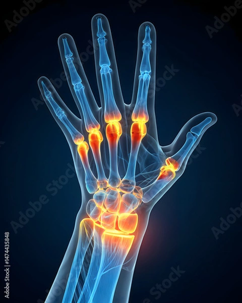 Obraz 3d rendered x-ray of hand showing joint inflammation