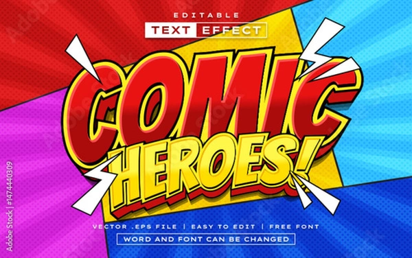 Fototapeta Comic Heroes 3D editable comic text effect style