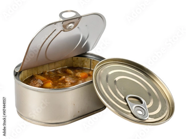 Fototapeta Empty Opened Metal Tin Can Isolated on transparent background cutout, PNG file, Cutout file