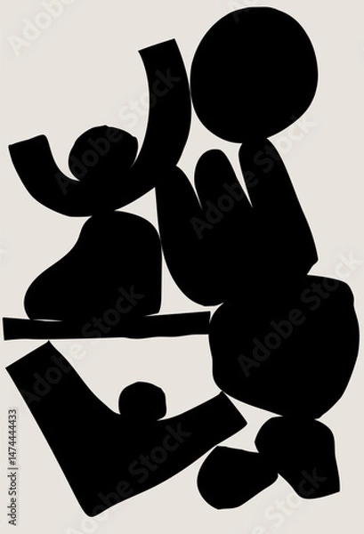 Fototapeta Minimalist contemporary art black cutout shapes and figures on a light beige background, arranged in a balanced and modern layout. Vector poster design