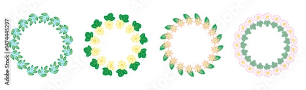 Fototapeta Set of flower frames. Wreath with flowers. Floral frame, hand drawn simple cute botanical round frame.