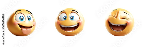 Fototapeta 3D rendering set of emoji isolated on a transparent background