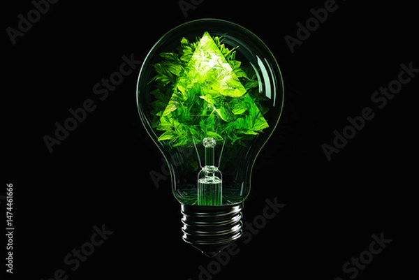Fototapeta Green energy innovation light bulb with future industry of power generation icon graphic interface. Concept of sustainability development by alternative sources renewable. Ecology and environment