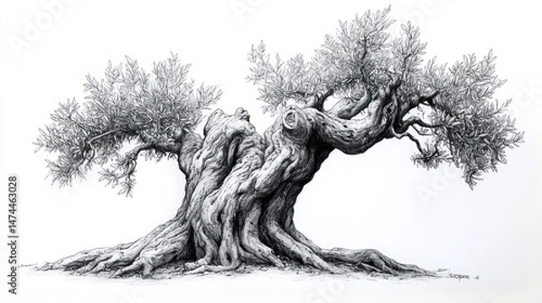 Obraz Ancient olive tree illustration