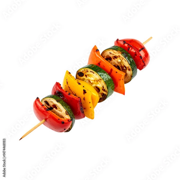 Obraz Colorful and Delicious Grilled Vegetable Skewer on a White Background