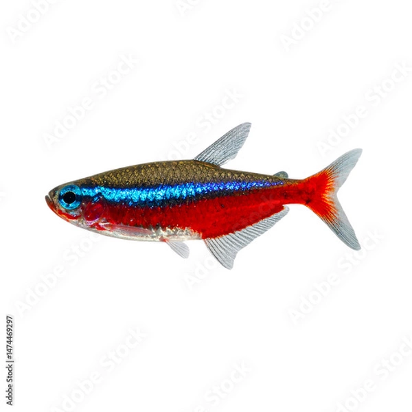 Obraz Brilliant neon tetra showcasing vibrant colors isolated on a clean backdrop